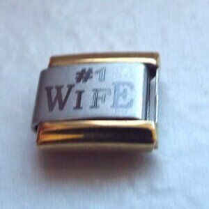 #1 Wife gold edge laser 9mm stainless steel italian charm bracelet link new